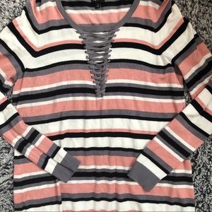 TORRID Multi Striped Long Sleeve Strappy Top 2X